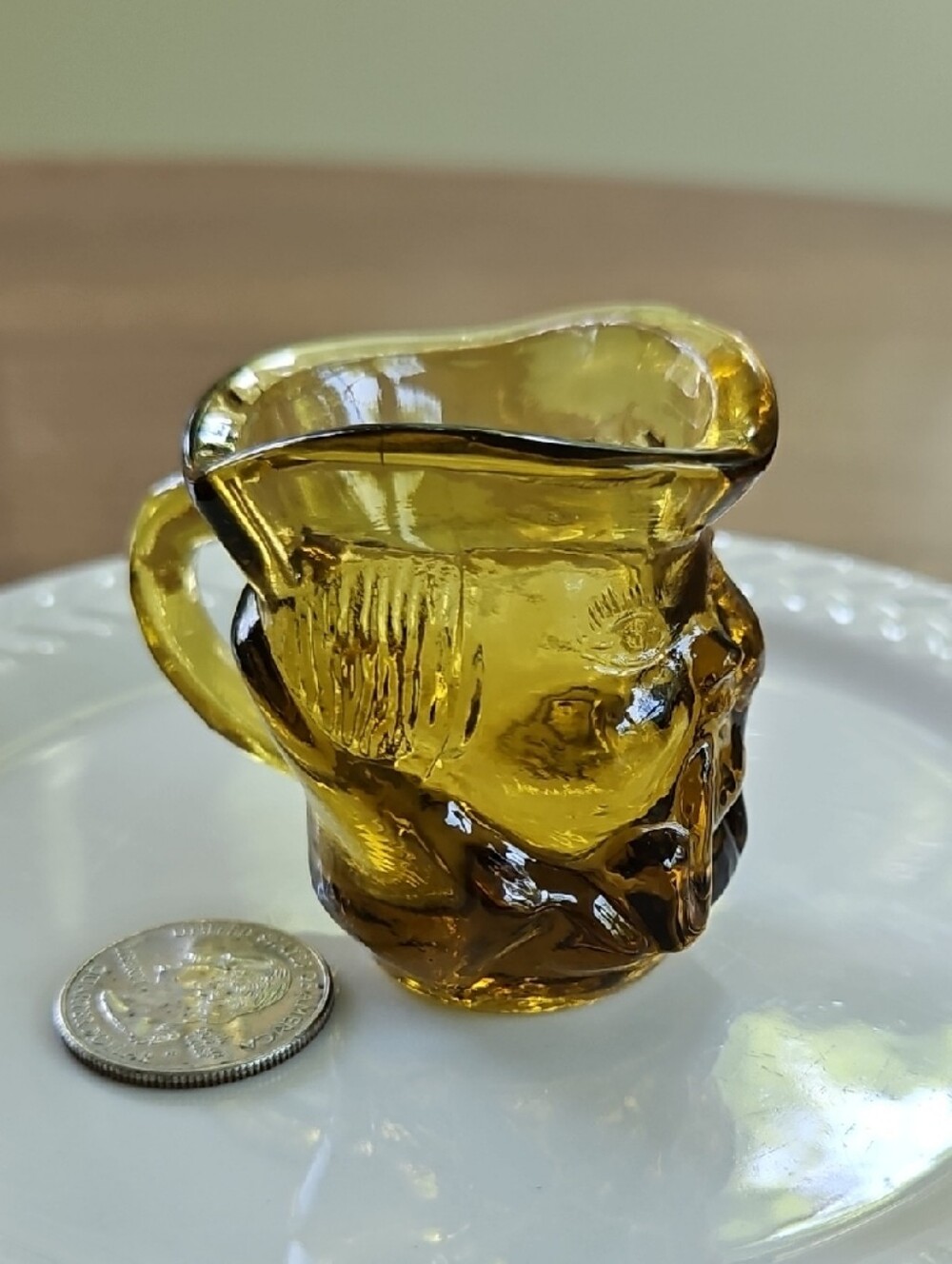 Vintage Mini Toby Amber Glass Pitcher